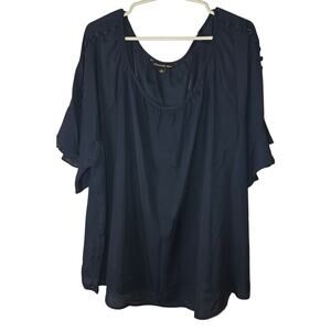 Zac and Nicole Navy Blue Blouse with Statement Sleeves 1X